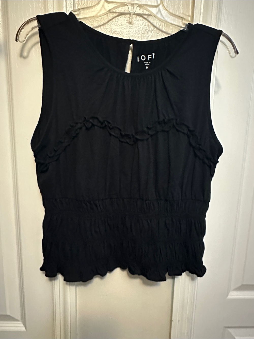 LOFT Black Sleeveless Ruffle-Trim Tank